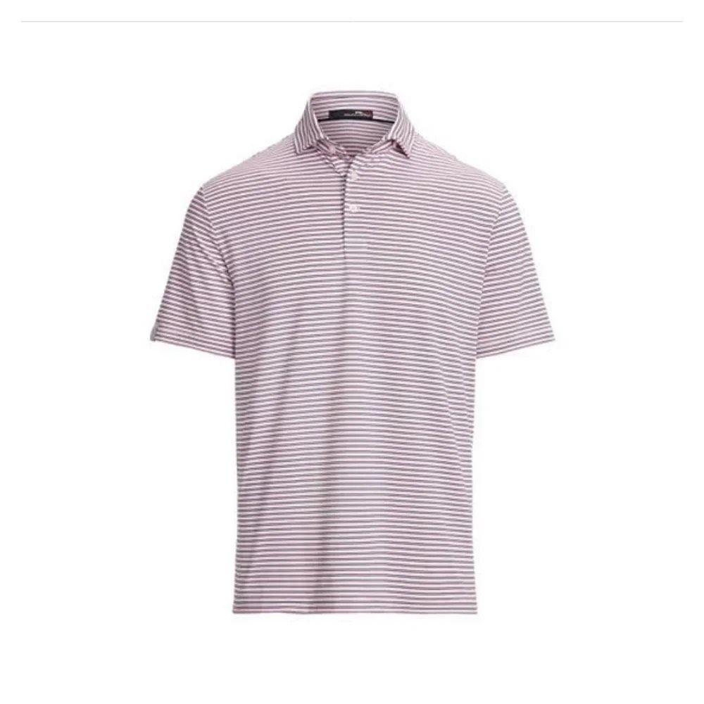 RLX Mens Purple White Striped Golf Performance Stretch Polo Shirt Size Medium